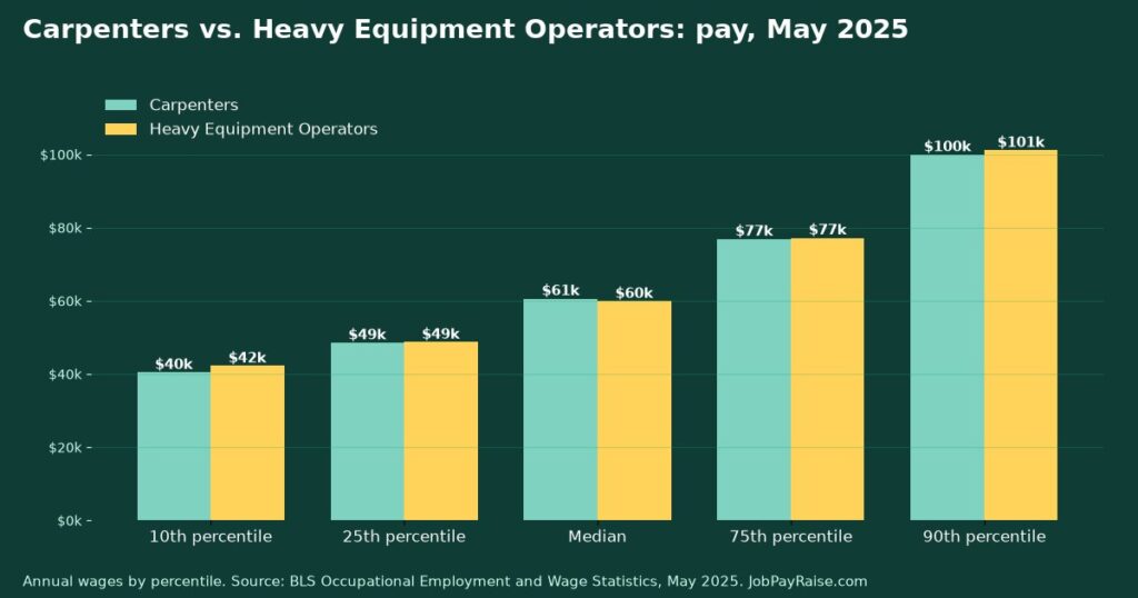 Carpenters vs. Heavy Equipment Operators: Pay, Job Outlook and Training Compared (2025 BLS Data)