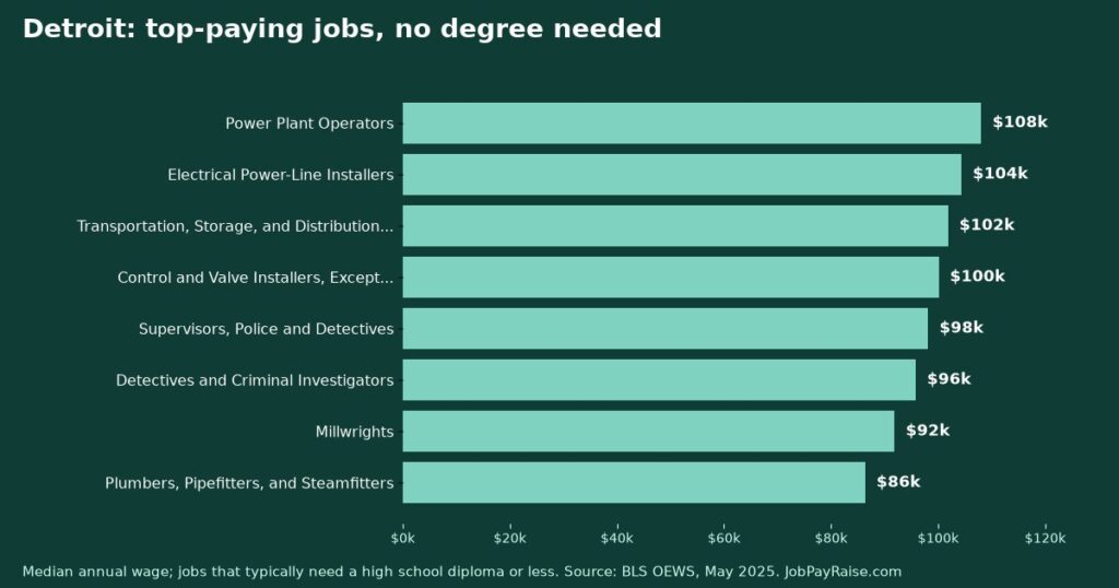 Highest-Paying Jobs Without a College Degree in Detroit (2025 BLS Data)