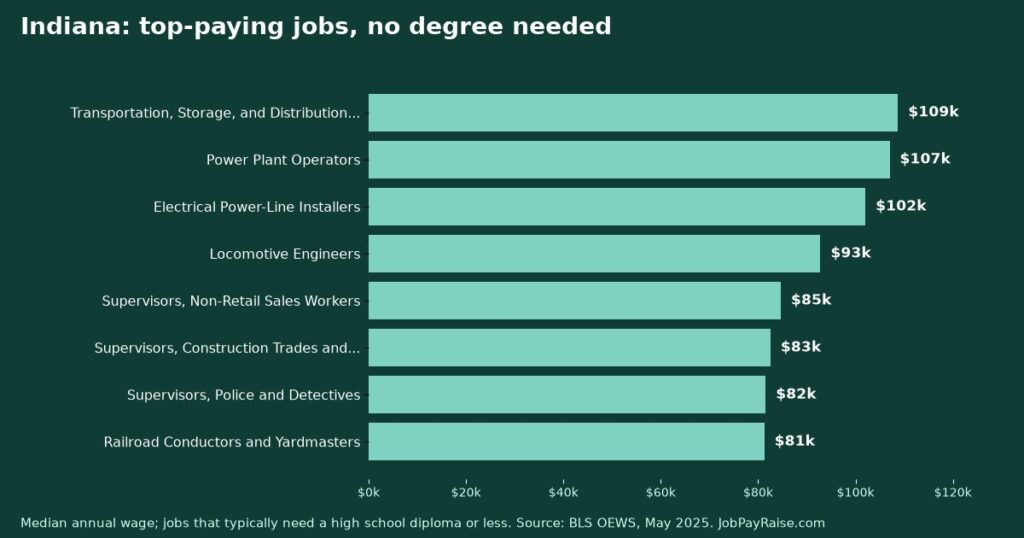 Highest-Paying Jobs Without a College Degree in Indiana (2025 BLS Data)