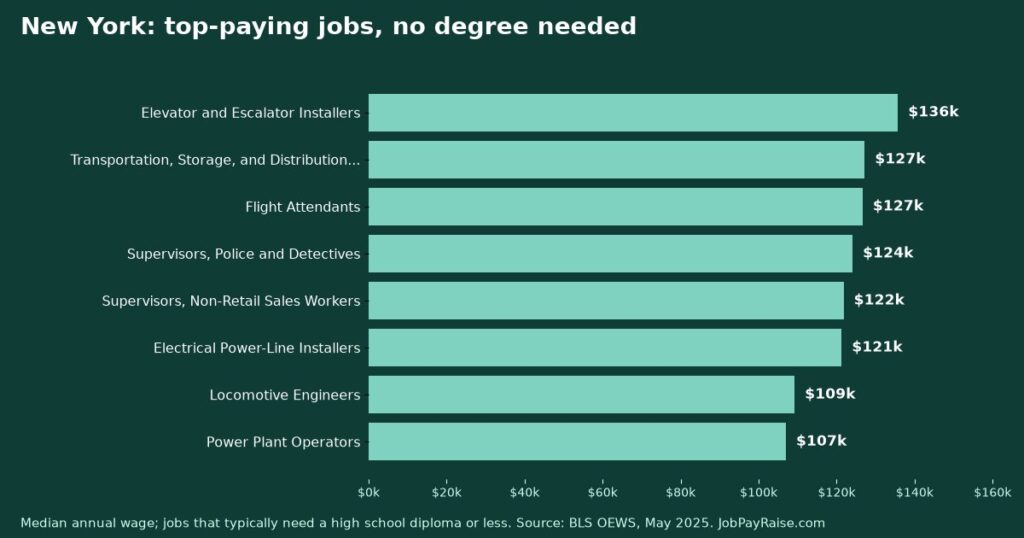 Highest-Paying Jobs Without a College Degree in New York (2025 BLS Data)