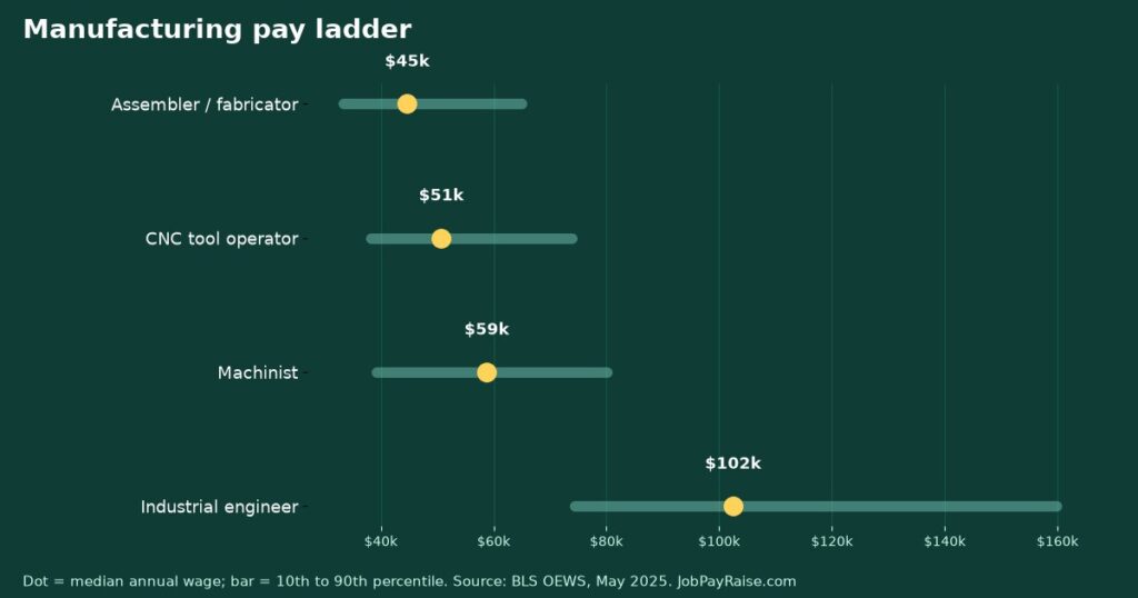Manufacturing Pay Ladder: Assembler to CNC Operator to Machinist to Industrial Engineer