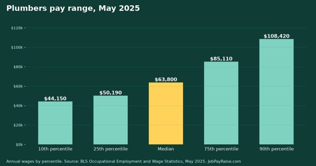 How Much Do Plumbers Make? 2025 Pay by Percentile, State, City and Industry