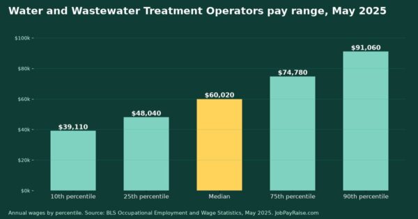 How Much Do Water and Wastewater Treatment Operators Make? 2025 Pay by Percentile, State, City and Industry